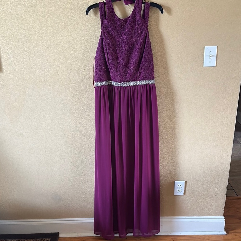 Jodi Kristopher Purple Halter Maxi Gown